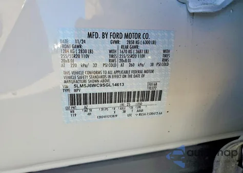 2025 Lincoln Aviator из США, поврежденный, VIN 5LM5J6WC9SGL14613